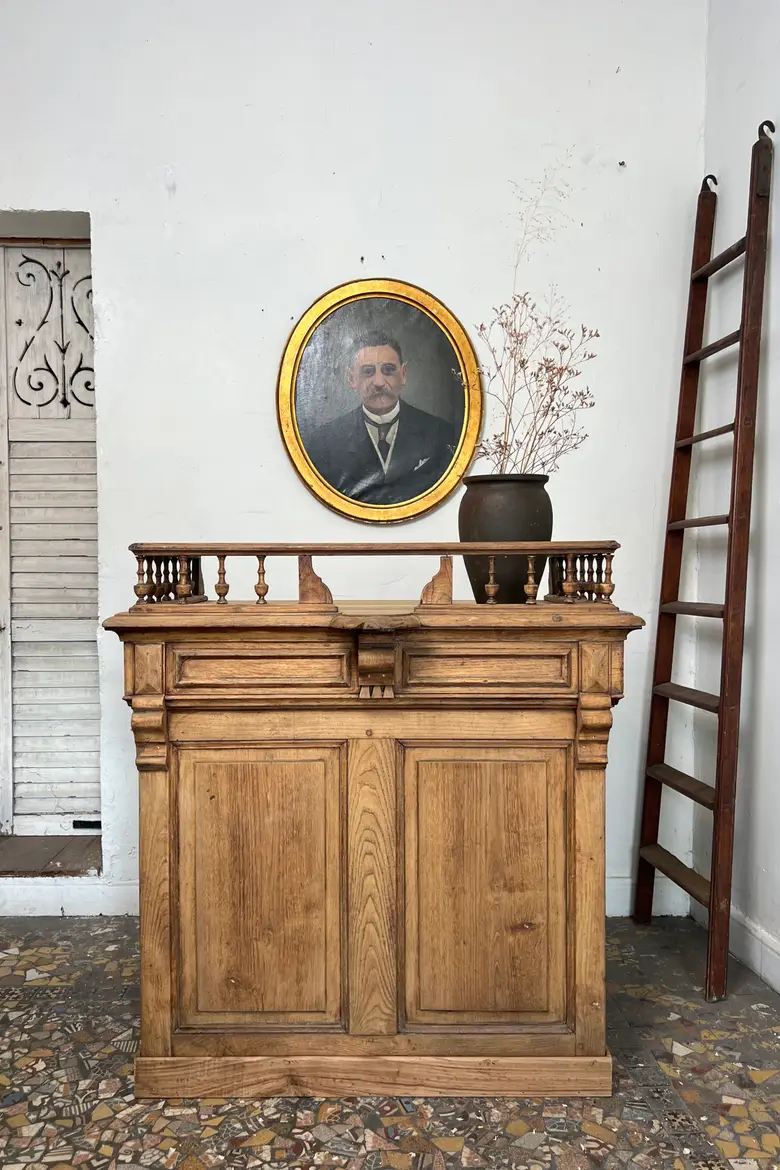 Ancien comptoir de caisse Napoléon III en chêne