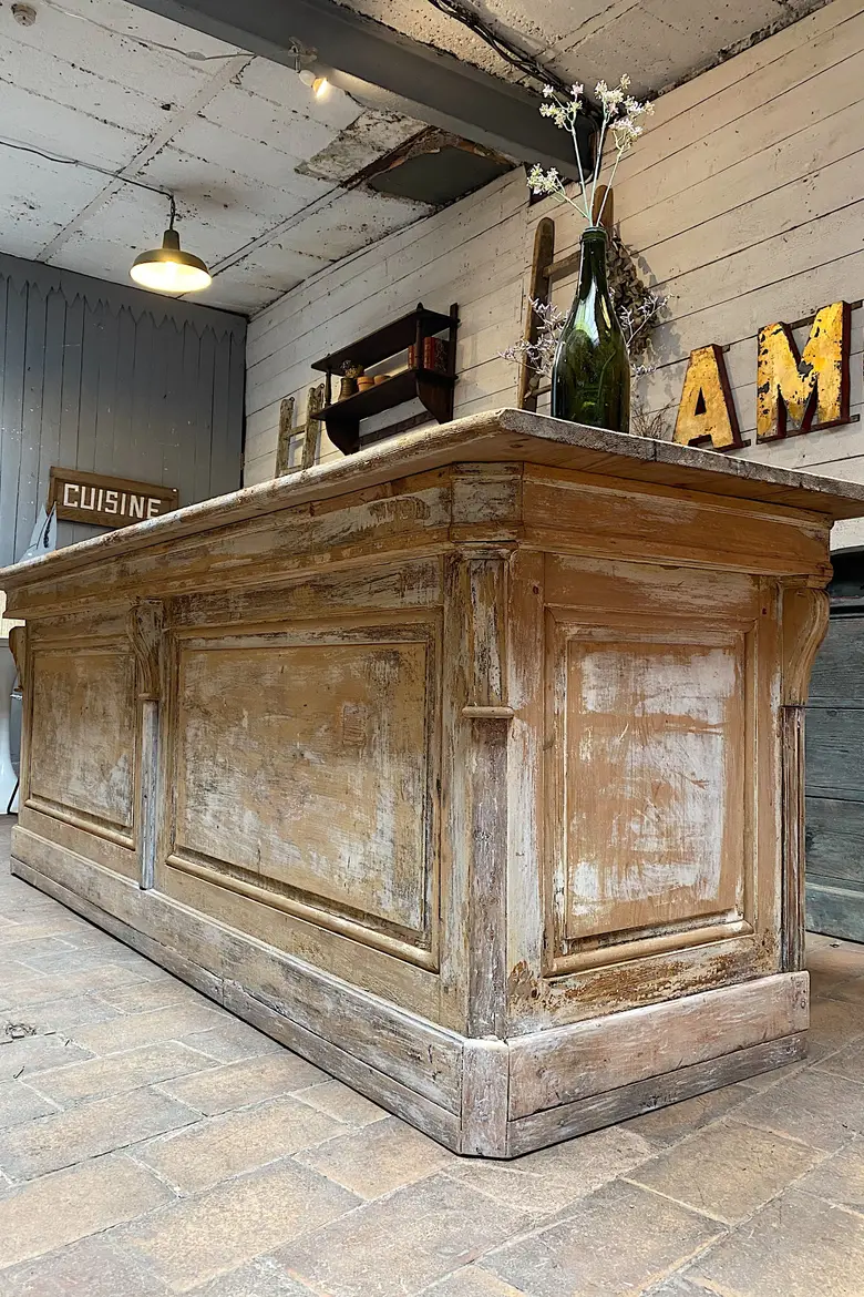 Ancien comptoir de caviste en bois Début XXème