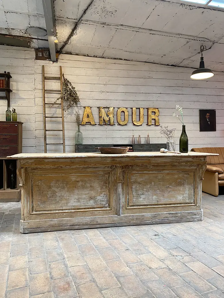 Ancien comptoir de caviste en bois Début XXème