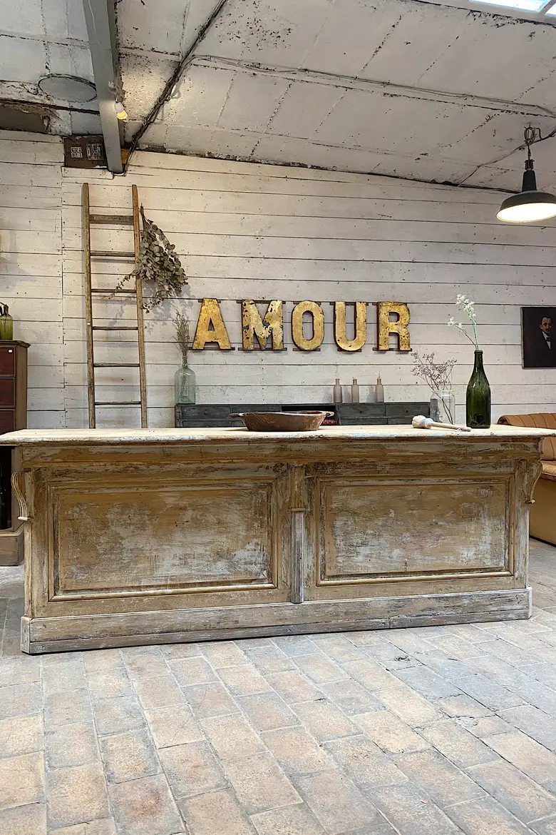 Ancien comptoir de caviste en bois Début XXème