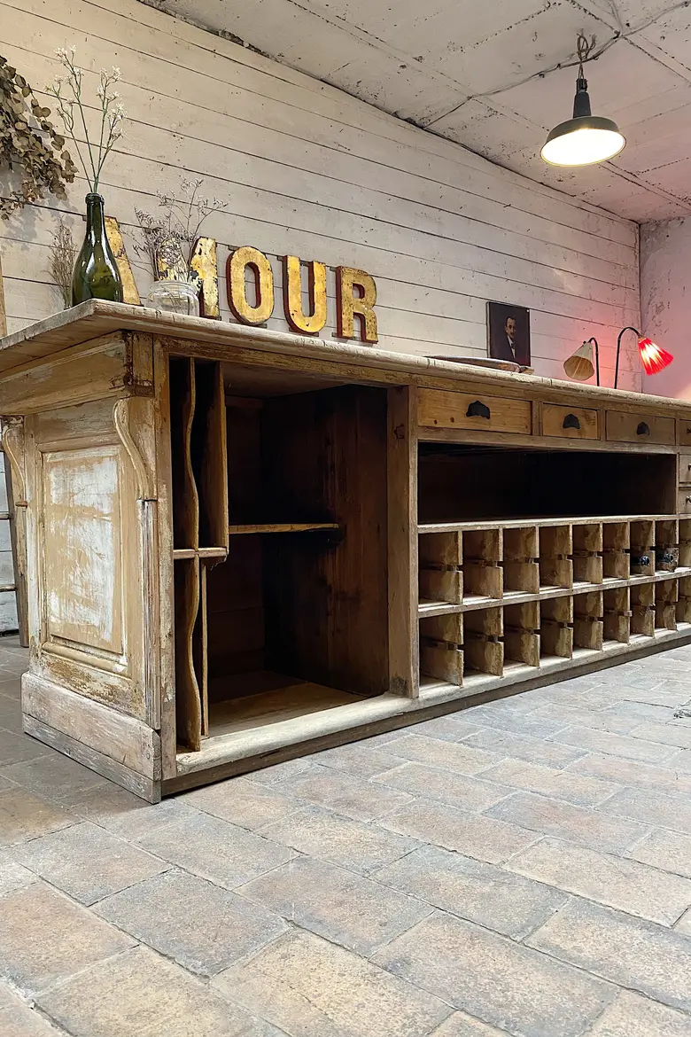 Ancien comptoir de caviste en bois Début XXème