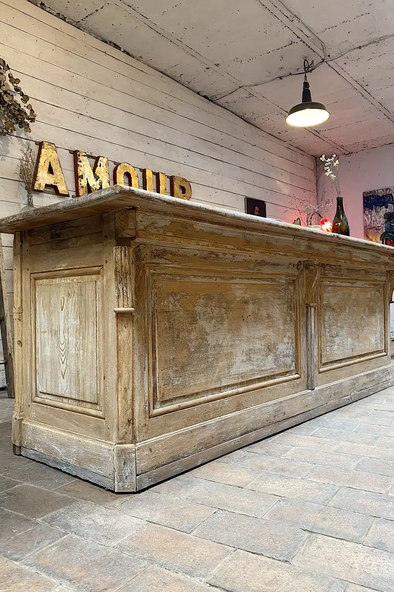 Ancien comptoir de caviste en bois Début XXème