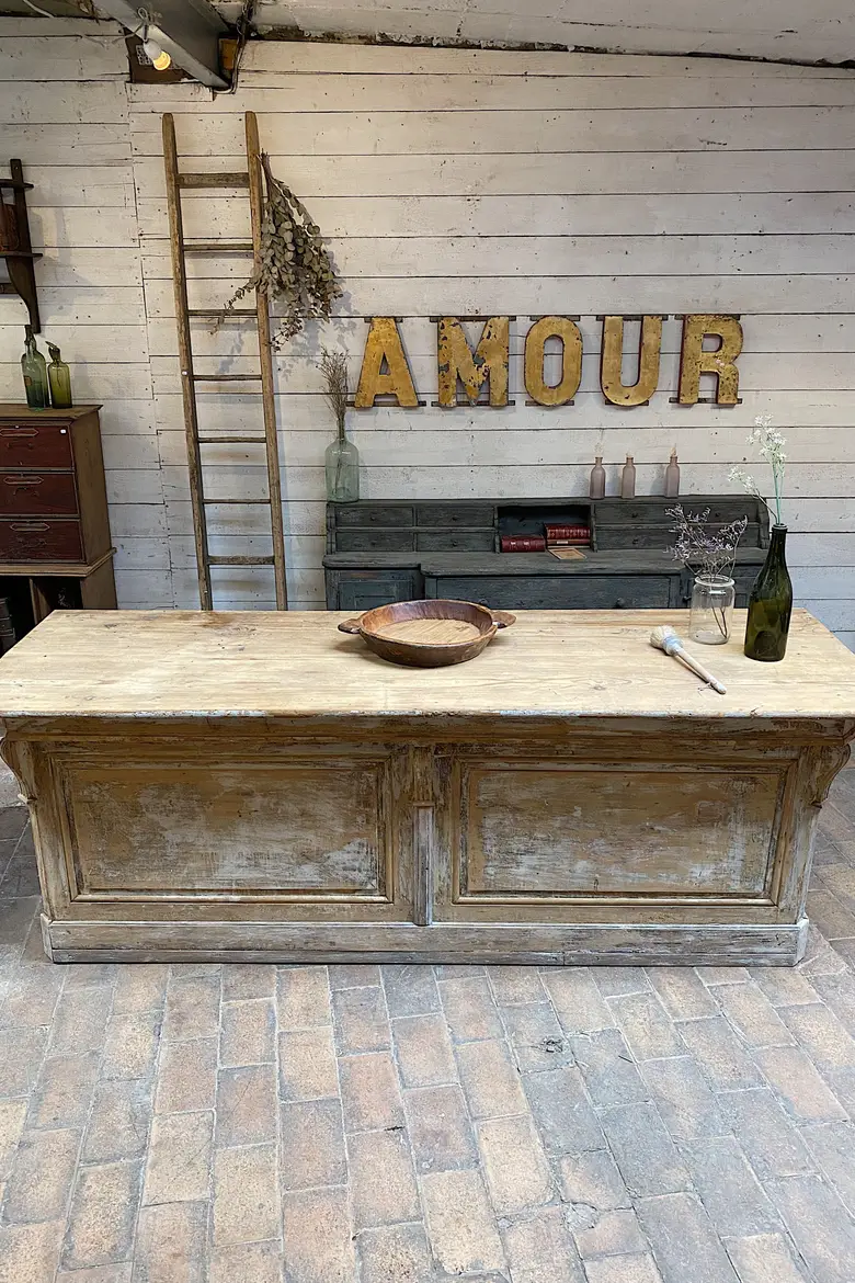 Ancien comptoir de caviste en bois Début XXème