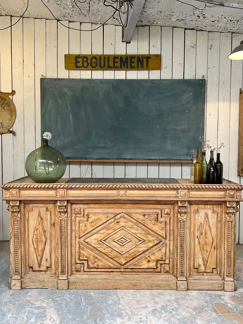 Ancien comptoir de fleuriste en sapin NIII