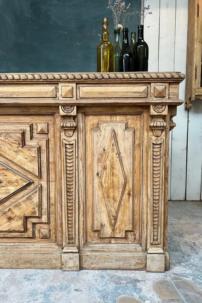 Ancien comptoir de fleuriste en sapin NIII