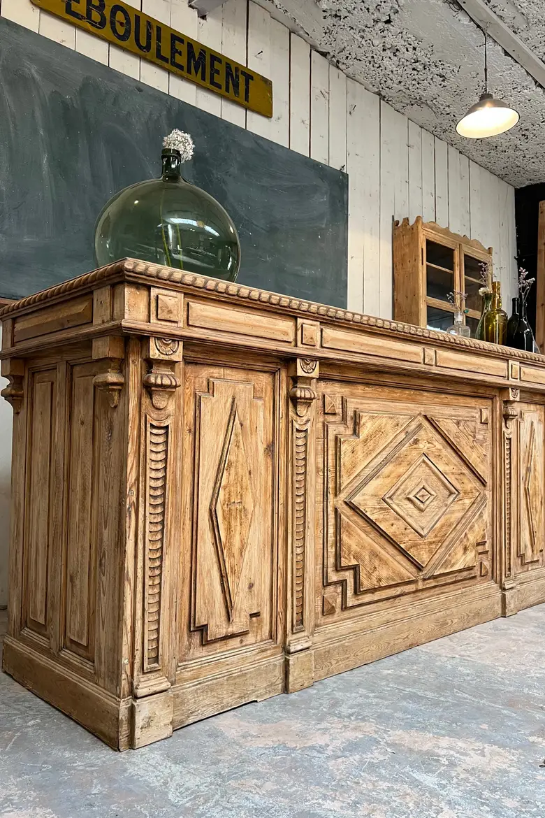 Ancien comptoir de fleuriste en sapin NIII