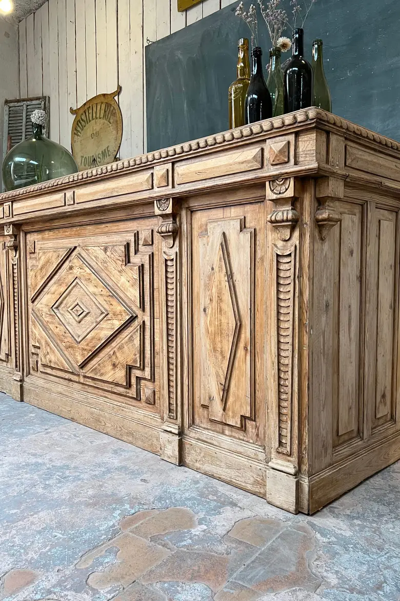 Ancien comptoir de fleuriste en sapin NIII