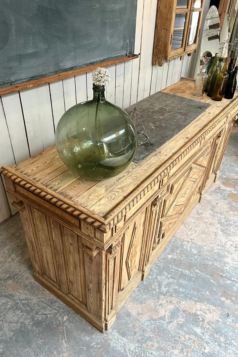 Ancien comptoir de fleuriste en sapin NIII