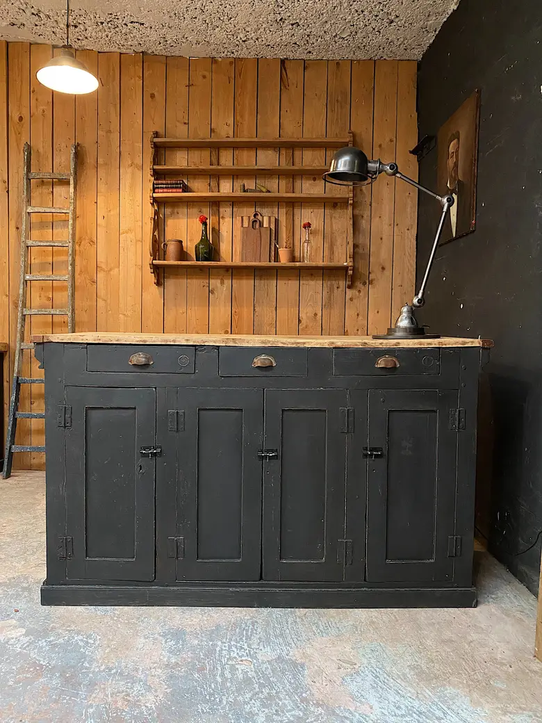 Ancien comptoir de magasin en merisier Début XXème