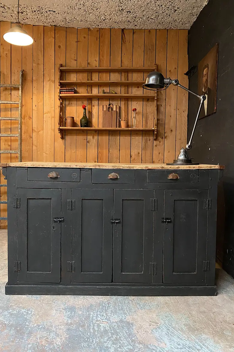 Ancien comptoir de magasin en merisier Début XXème