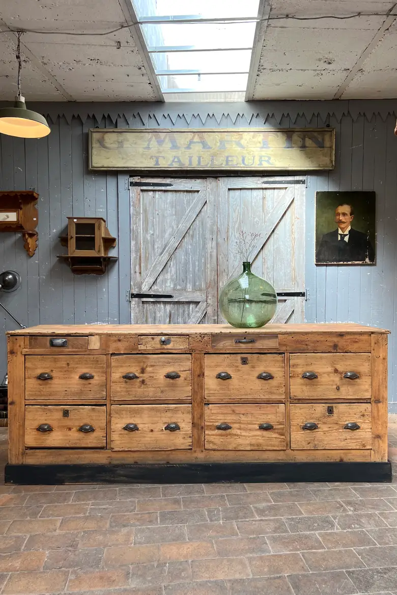 Ancien comptoir de magasin en sapin Début XXème