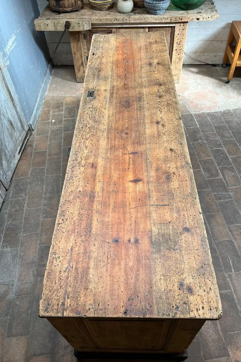 Ancien comptoir de magasin en sapin Début XXème