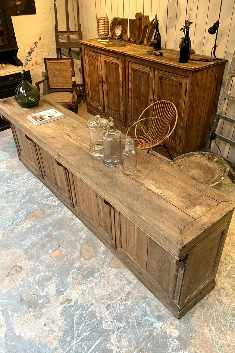 Ancien comptoir de mercerie en chêne Début XXème