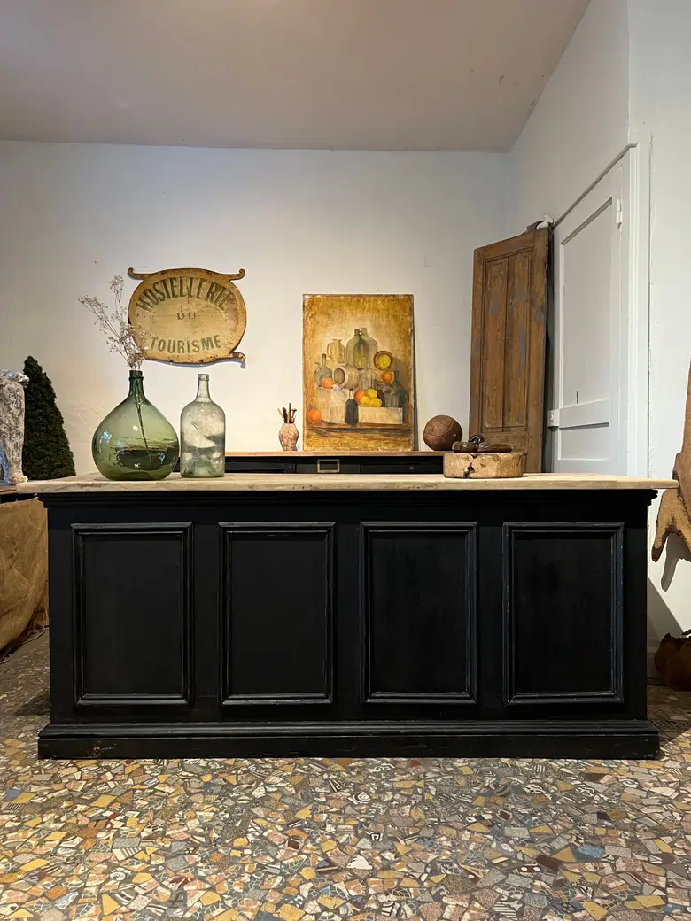 Ancien comptoir d’épicerie en bois Début XXème