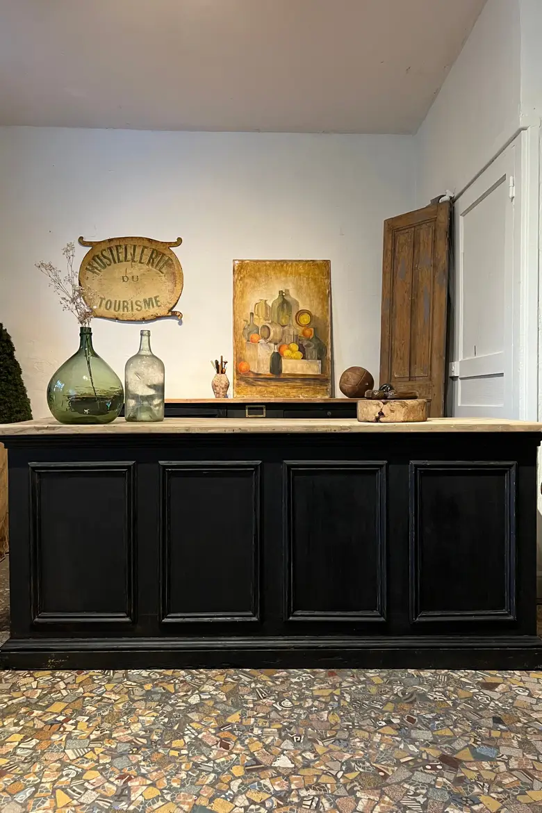 Ancien comptoir d’épicerie en bois Début XXème