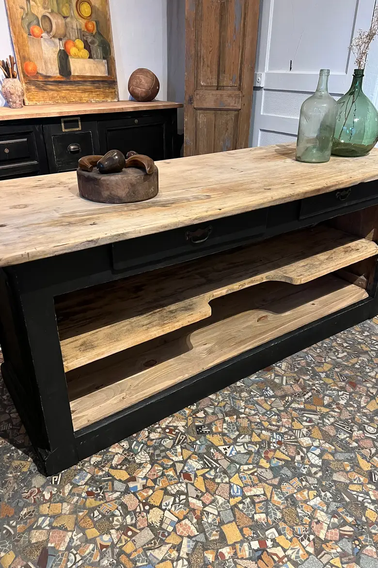 Ancien comptoir d’épicerie en bois Début XXème