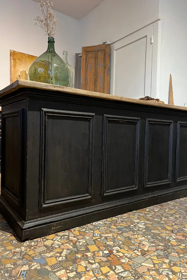 Ancien comptoir d’épicerie en bois Début XXème