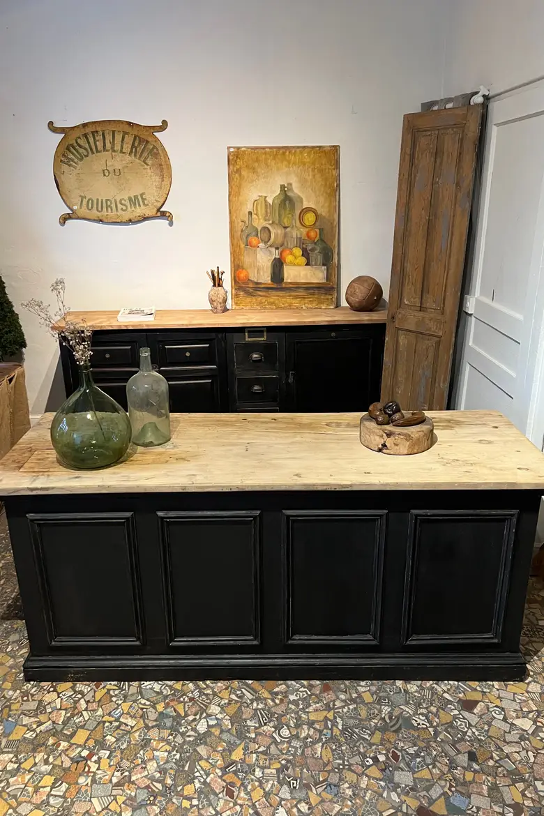 Ancien comptoir d’épicerie en bois Début XXème