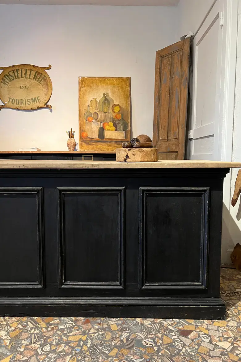 Ancien comptoir d’épicerie en bois Début XXème