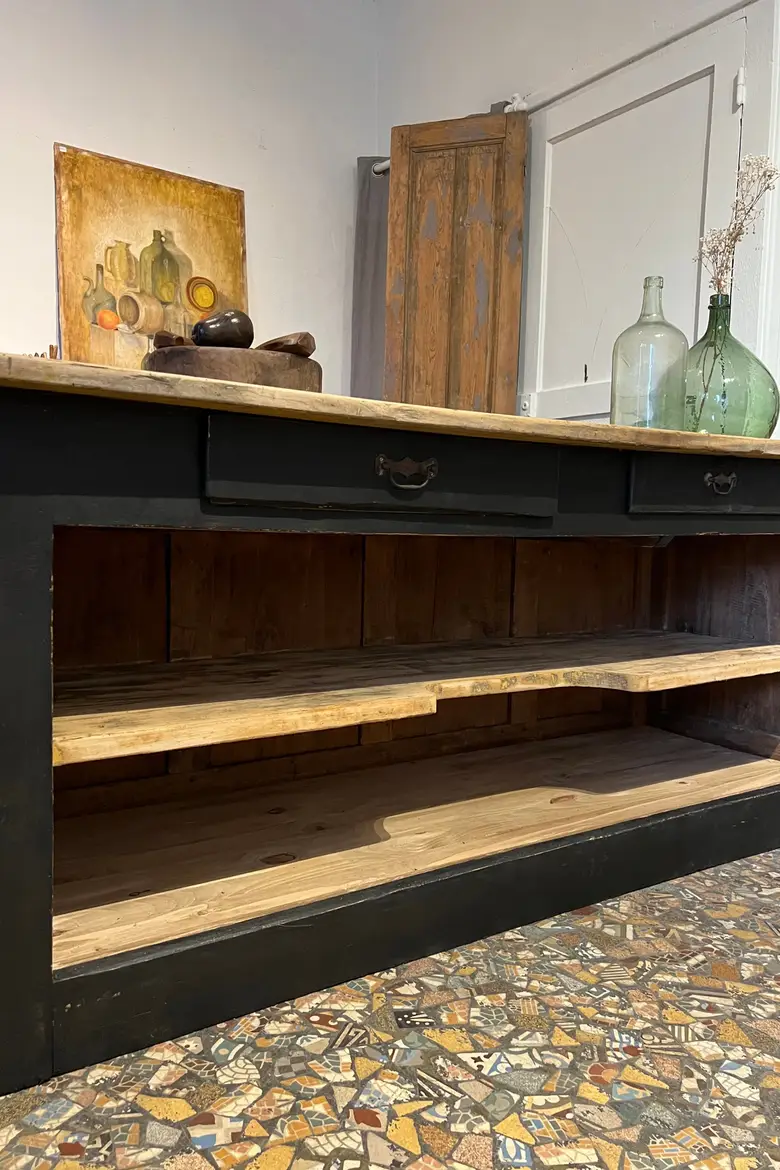 Ancien comptoir d’épicerie en bois Début XXème