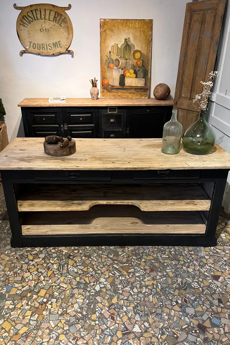 Ancien comptoir d’épicerie en bois Début XXème