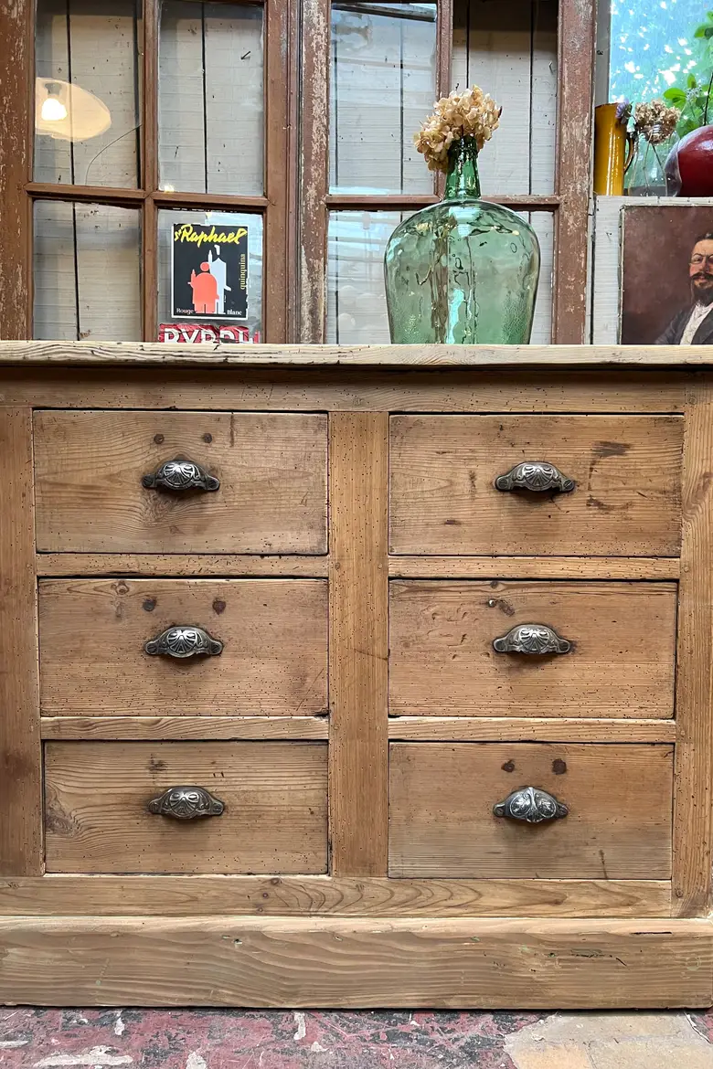Ancien comptoir d’épicerie en bois Début XXème