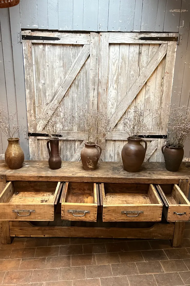 Ancien établi à tiroirs en bois Début XXème