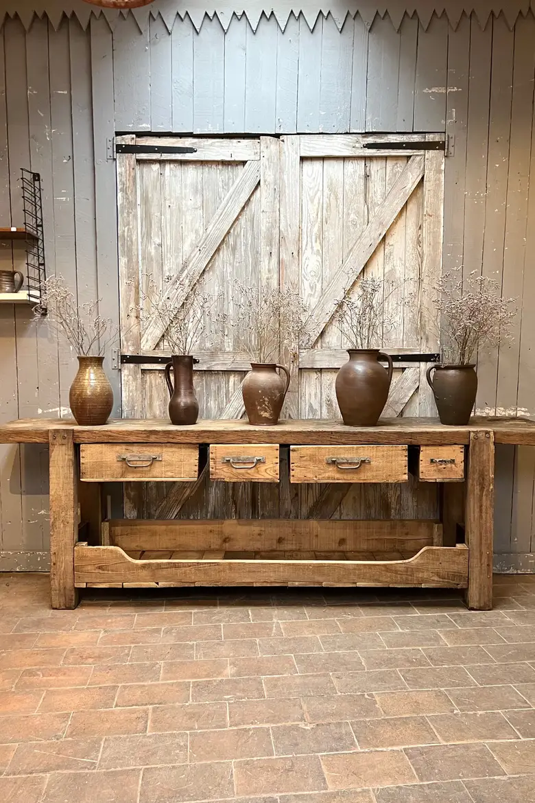 Ancien établi à tiroirs en bois Début XXème