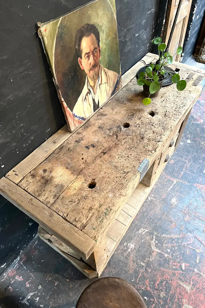 Ancien établi à tiroirs en bois Début XXème