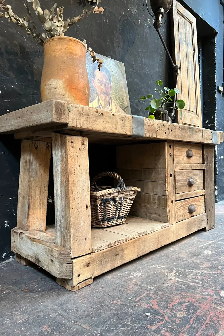 Ancien établi à tiroirs en bois Début XXème