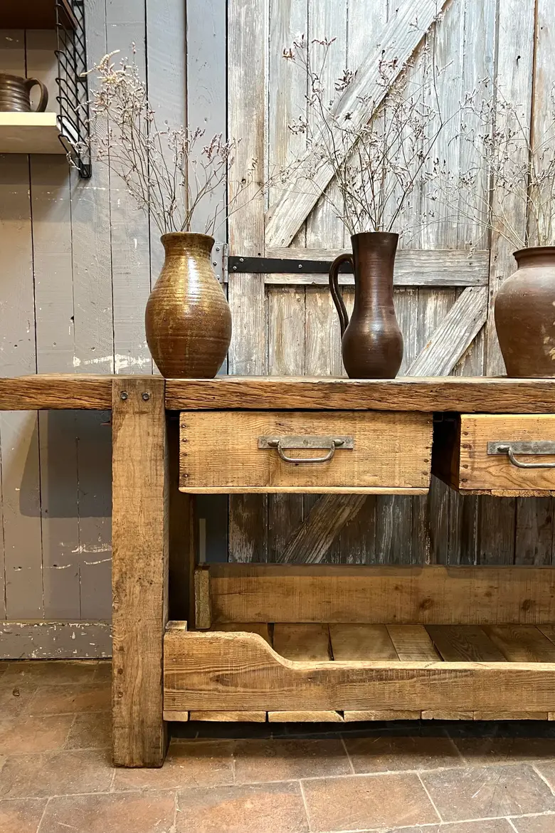 Ancien établi à tiroirs en bois Début XXème