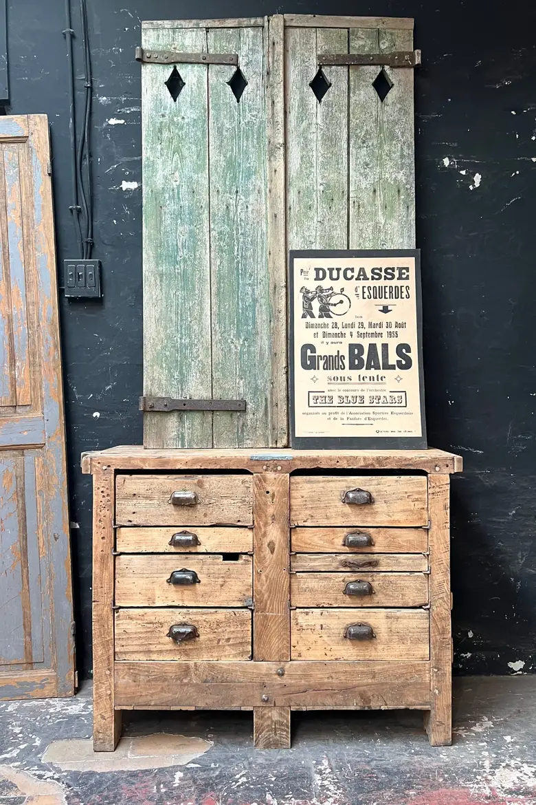 Ancien établi à tiroirs en bois Début XXème