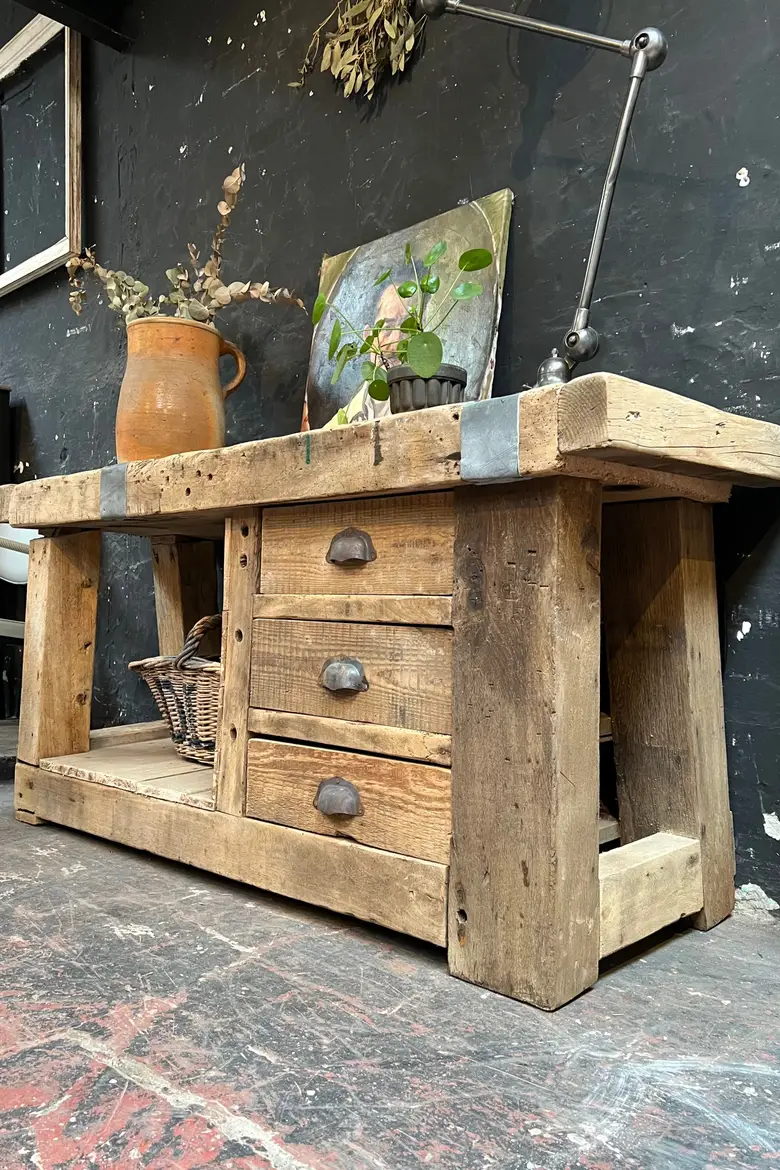 Ancien établi à tiroirs en bois Début XXème