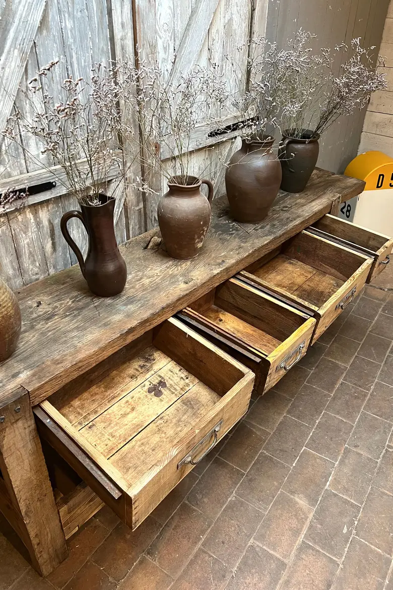 Ancien établi à tiroirs en bois Début XXème