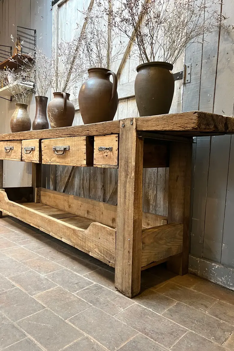 Ancien établi à tiroirs en bois Début XXème