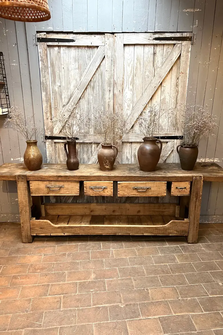 Ancien établi à tiroirs en bois Début XXème