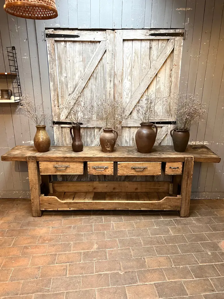 Ancien établi à tiroirs en bois Début XXème