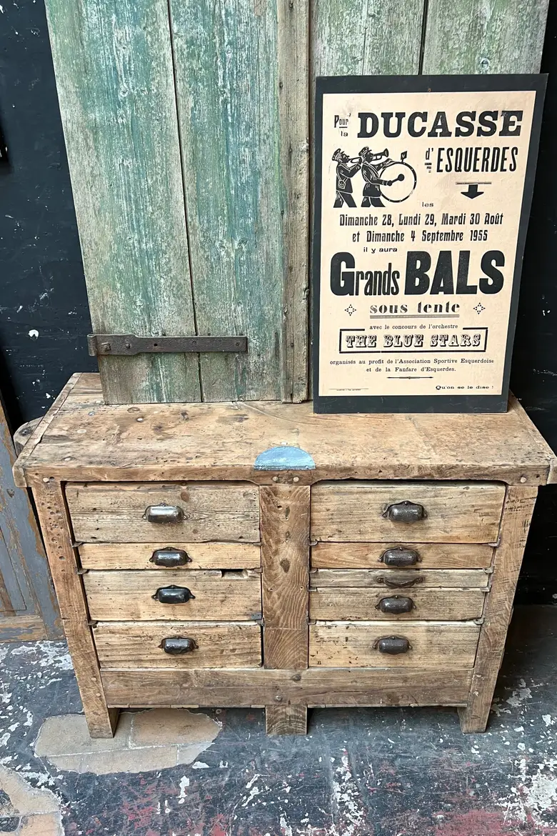 Ancien établi à tiroirs en bois Début XXème