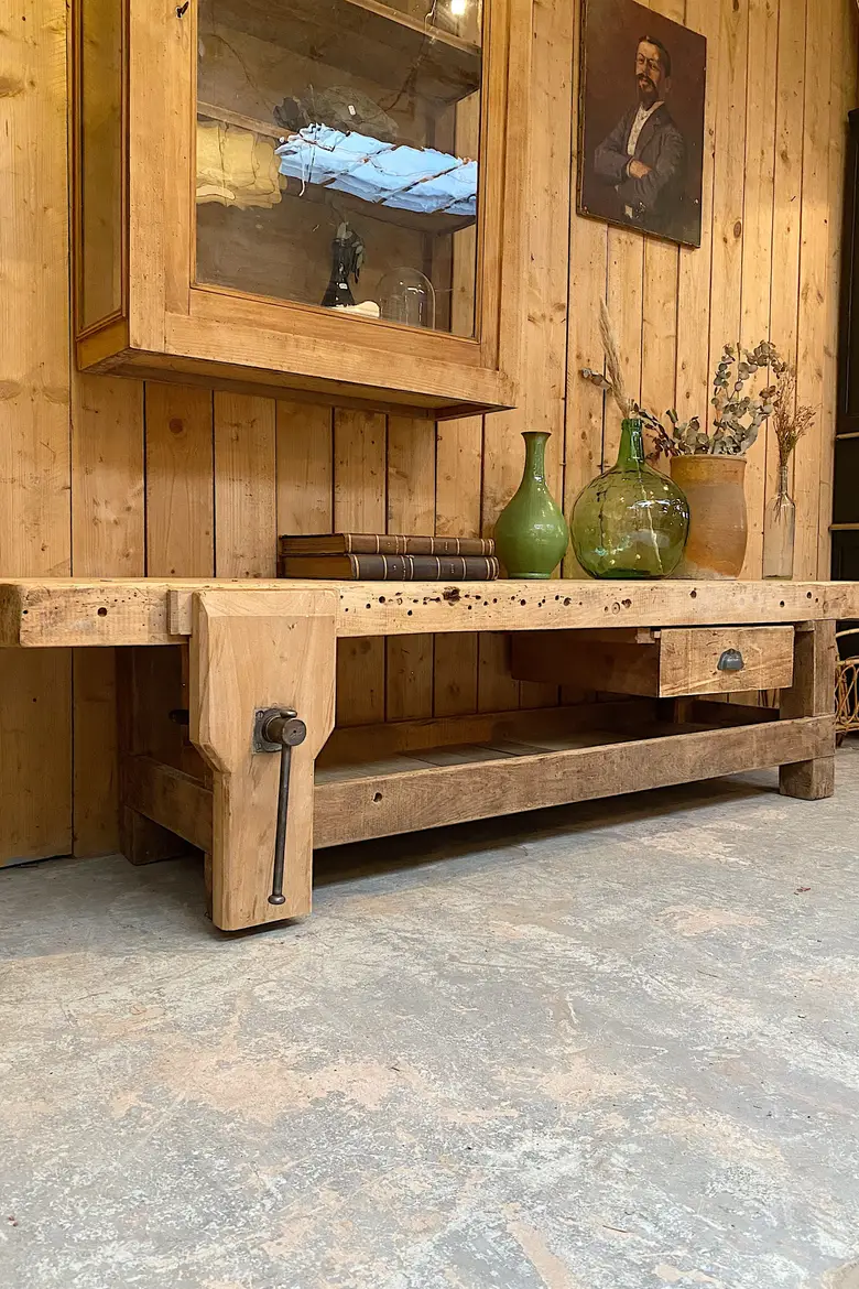 Ancien établi bas en bois Début XXème