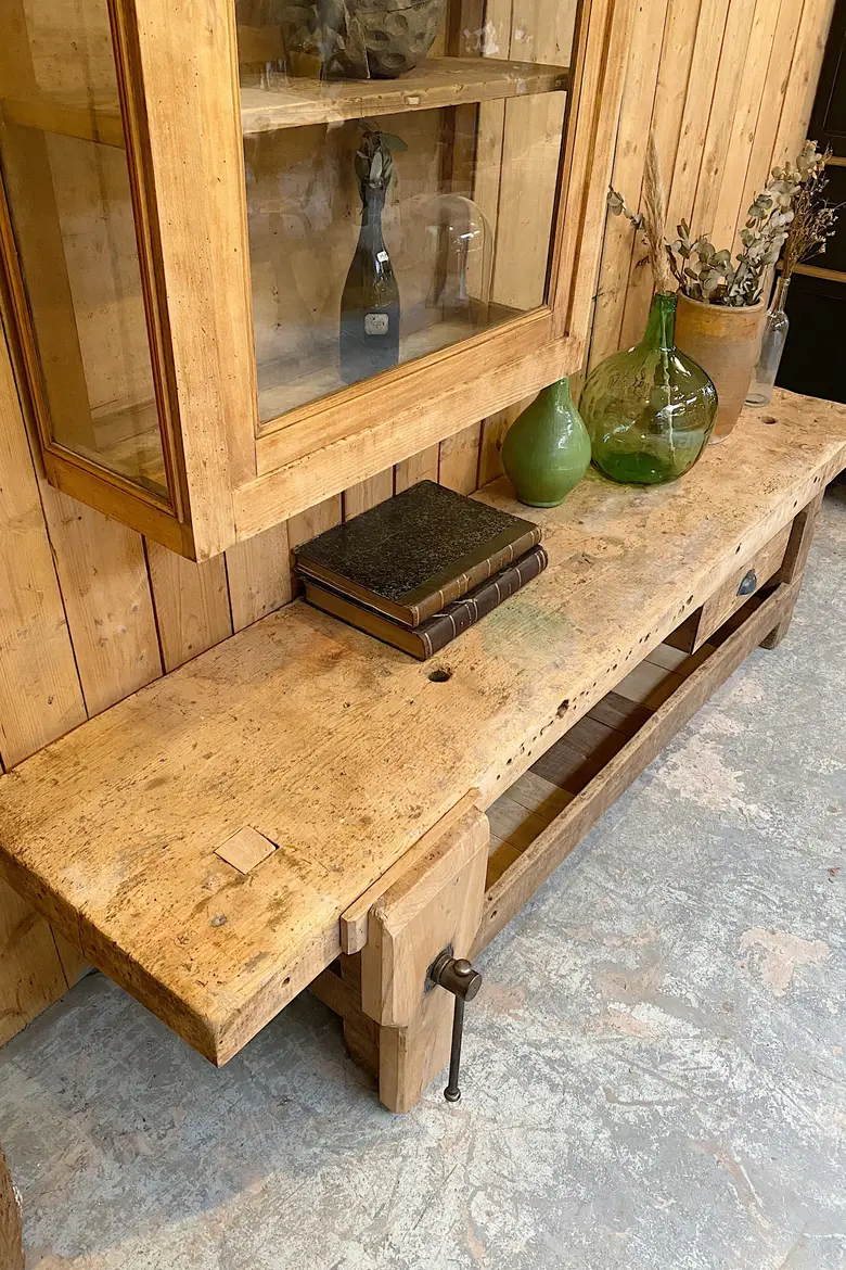 Ancien établi bas en bois Début XXème