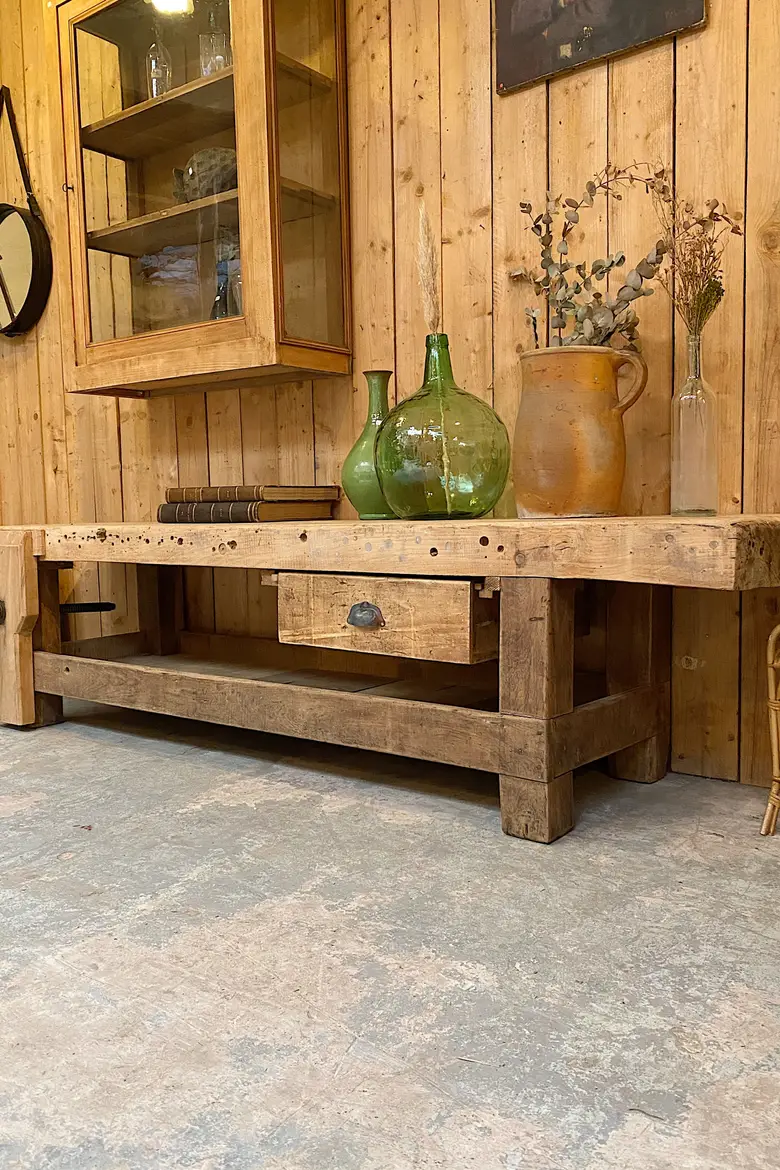Ancien établi bas en bois Début XXème