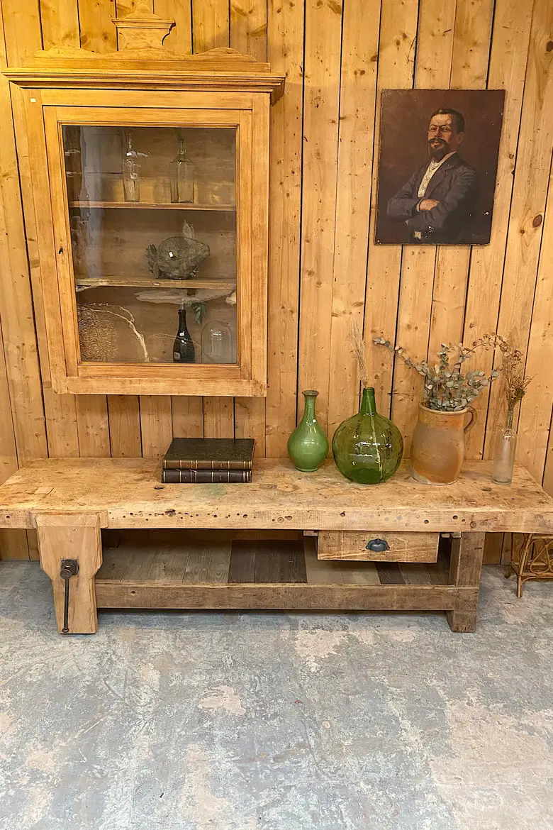 Ancien établi bas en bois Début XXème
