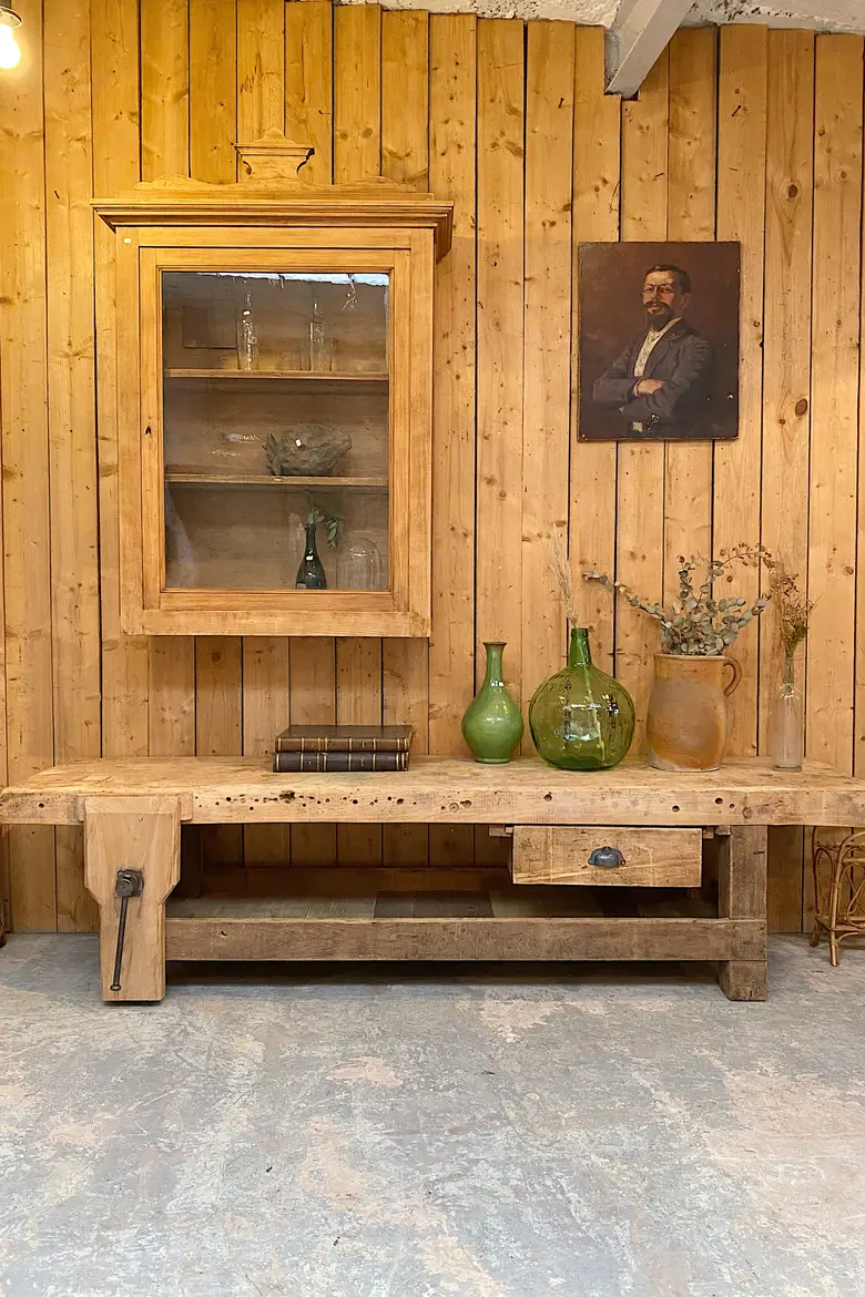 Ancien établi bas en bois Début XXème