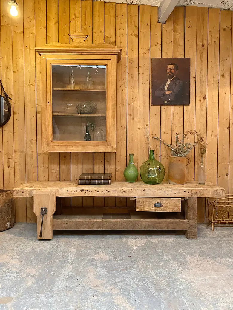Ancien établi bas en bois Début XXème