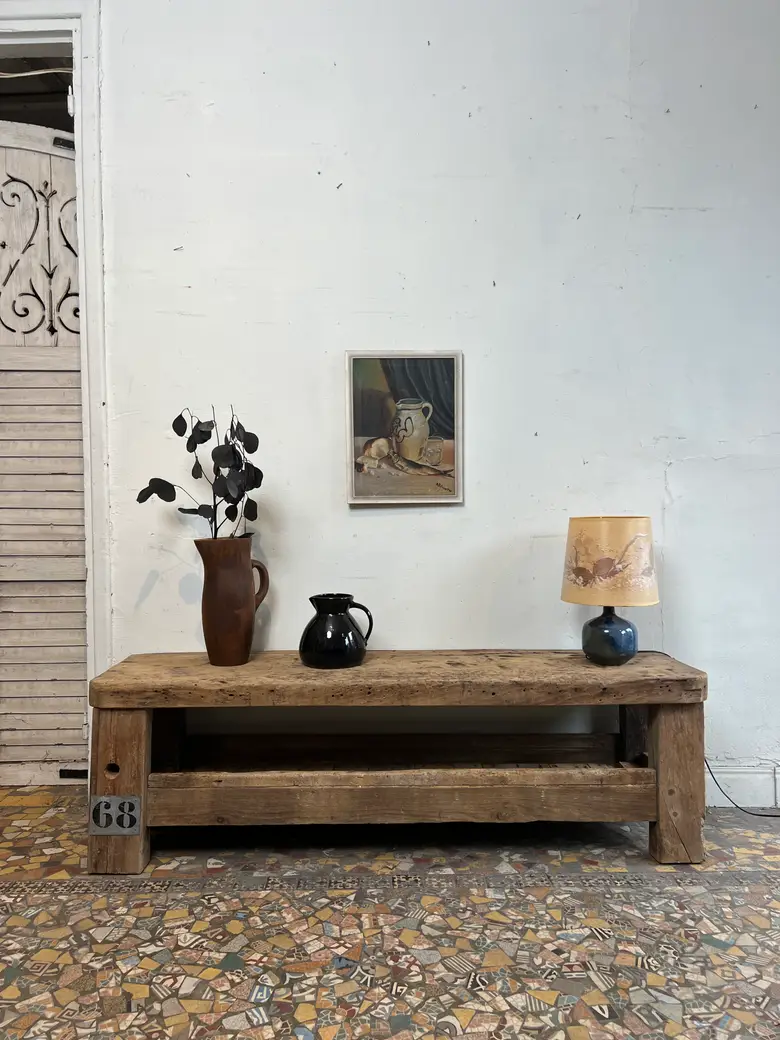Ancien établi bas en chêne et sapin