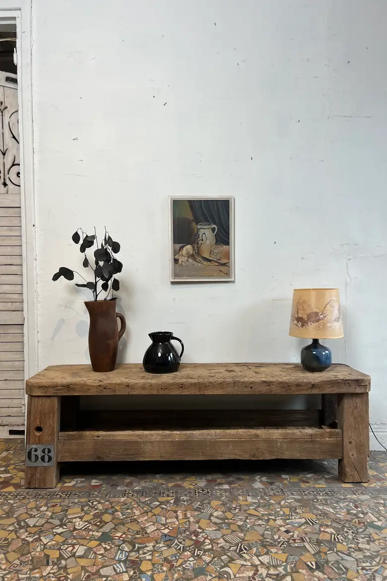 Ancien établi bas en chêne et sapin