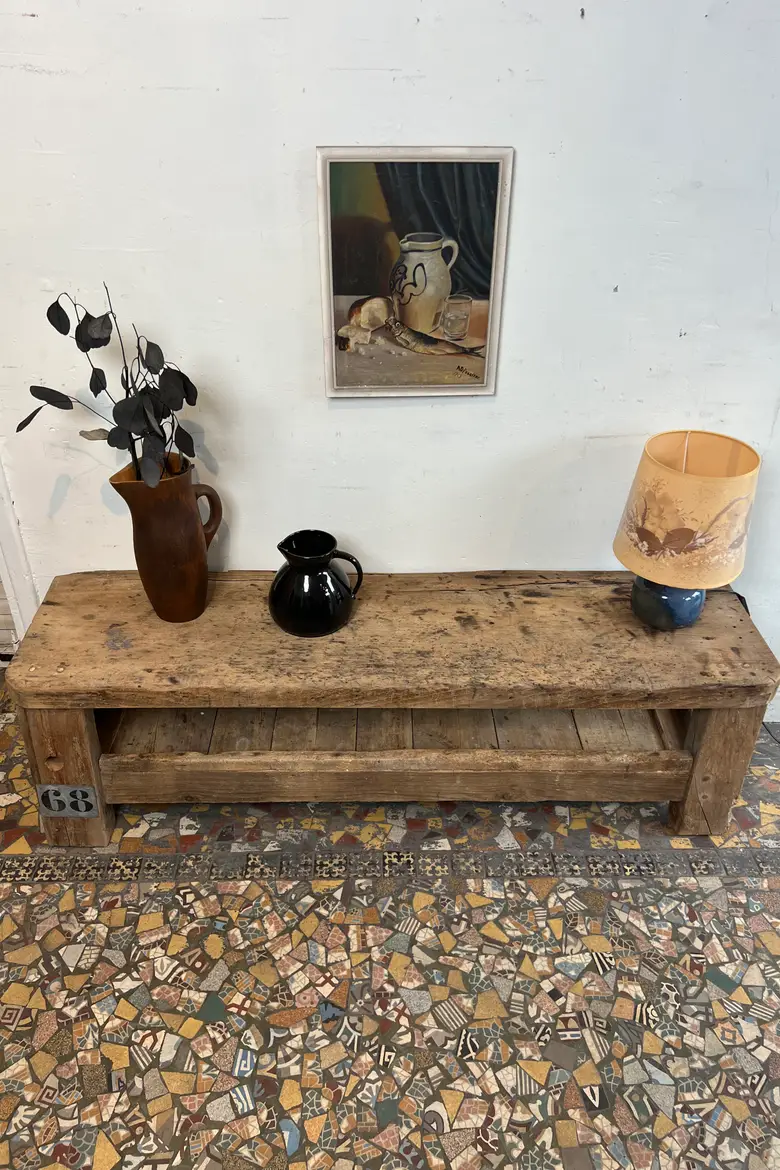 Ancien établi bas en chêne et sapin