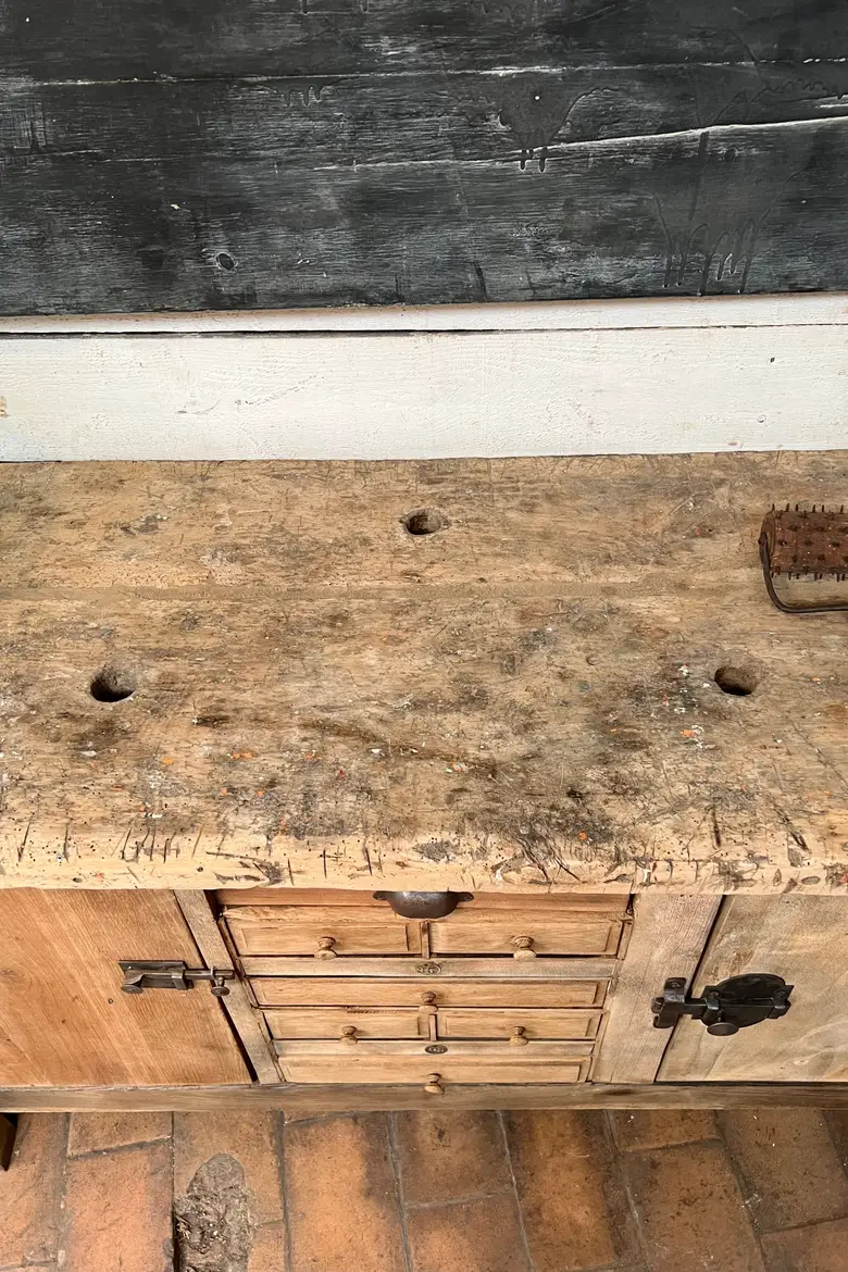 Ancien établi d’atelier en bois Début XXème