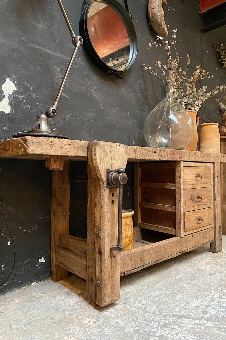 Ancien établi d’atelier en bois Début XXème