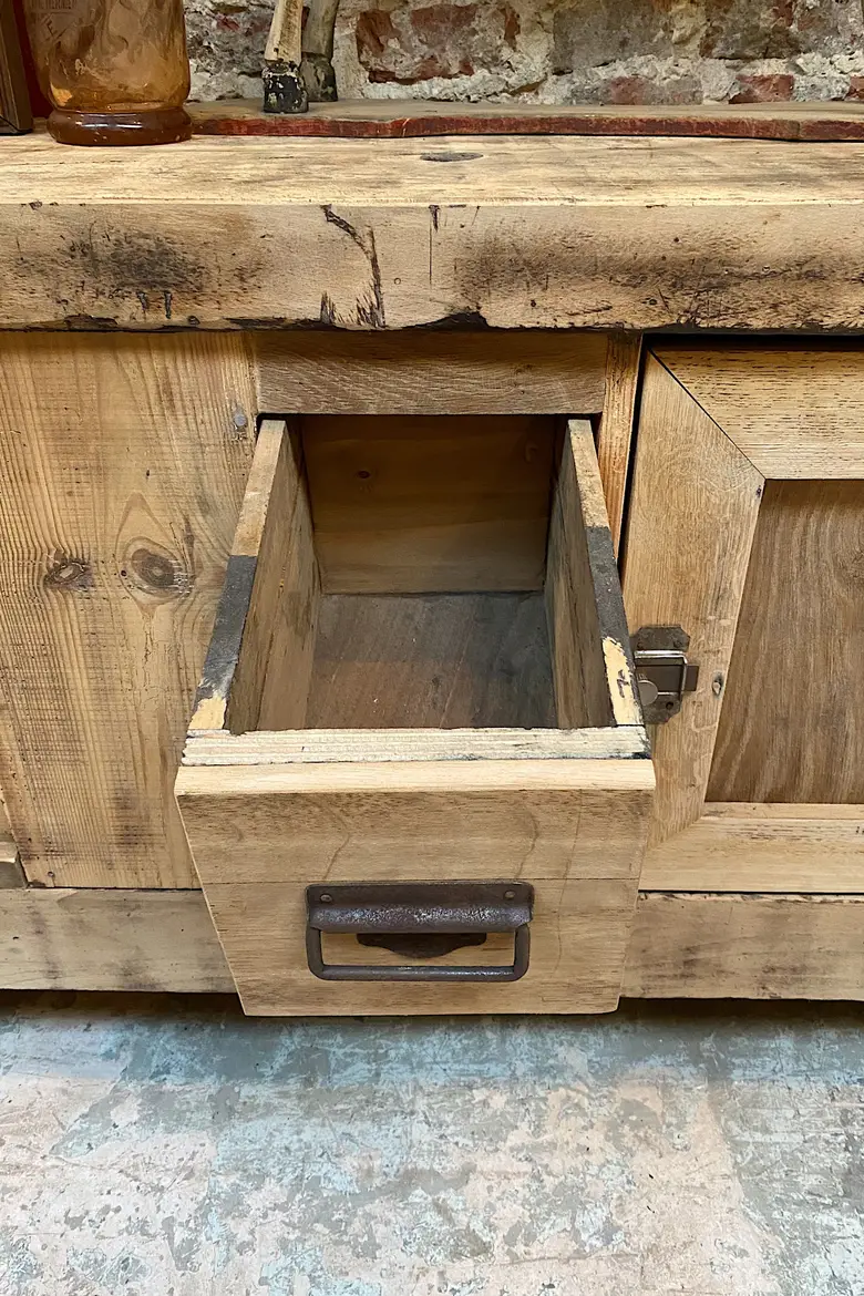 Ancien établi d’atelier en bois Début XXème
